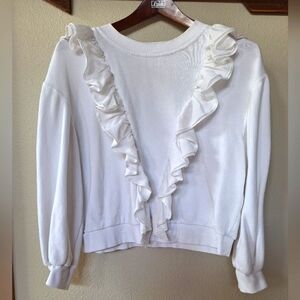 Alice + Olivia Womens White Ruffle Sweatshirt. Size M